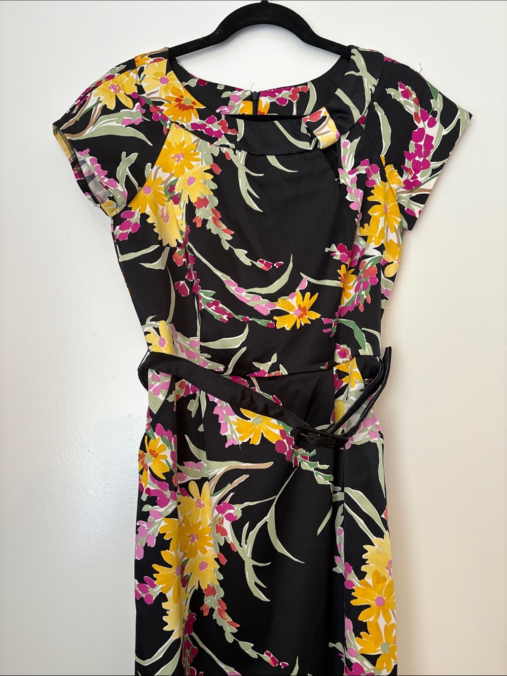 Dress Barn Black Midi Dress with Yellow & Pink Floral Print